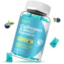 Biotin Gummies med Collagen, Keratin, Hyaluronsyre, Vitamin til hud, Hårvækst, Nails, Kvinder Mænd Voksne Børn - 60 Blåbær Tyggegummi
