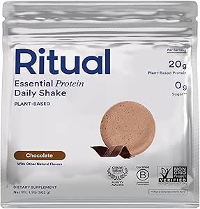 Ritual 18 + Vegan Protein Powder med BCAA: 20g Organic Pea Protein fra Regenerative Farms i USA, Gluten Free, Plant Based, Sugar Free, Dairy Free, Håndlavet Vanilla, 1Lbs