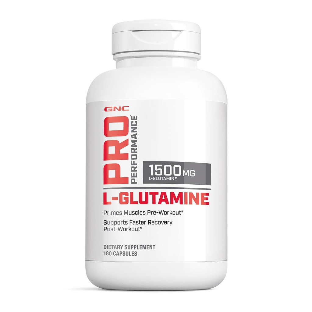 GNC Pro Performance L- Glutamin 1500mg, Aminosyretilskud, Understøtter Muscle Recovery & Funktion, Fuels immunsystem, Afspil nøglerolle i proteinsyntese, Unflavored, Gluten Free, 180 Kapsler
