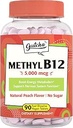 Gutcha Vitamin B12 5000 mcg, Bioactive Methylcobalamin, for Nerve, Heart, Brain Health & Energy Production, Non GMO, No Sugar, No Gluten, Natural Peach Flavor, 90 Vegan & Fast Opløs Tablets
