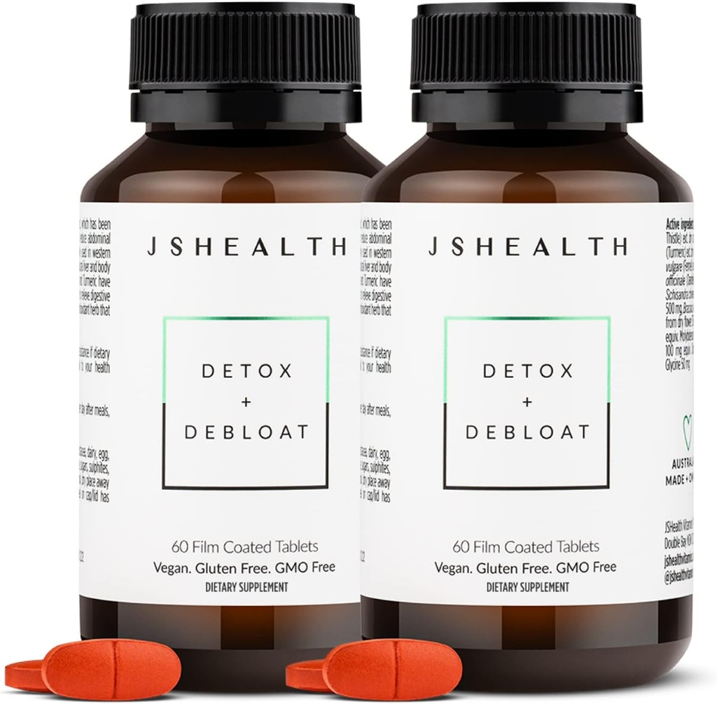 JSHealth Vitamins Detox and Debloat Liver Health Formula | Liver Detox Pills | Debloating Formula with Milk Thistle, Turmeric, Fennel | Liver Cleanse Supplement (60 Tablets, Pack of 2)