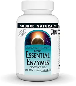Source Naturals Essential Enzymes 500mg Bio- Aligned Multiple Enzyme Supplement Herbal Defense for fordøjelse, Gas, Forstoppelse & Bloating Relief - Understøtter immunsystemet * - 120 Vegetariske kapsler
