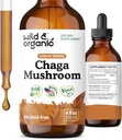 Wild & Organic Chaga Mushroom Drops - Immunstøtte med Chaga Extract - Flydende Mushroom supplement til immunitet - Vegan, Sukker & Alkohol- Gratis tinktur - 4 fl oz