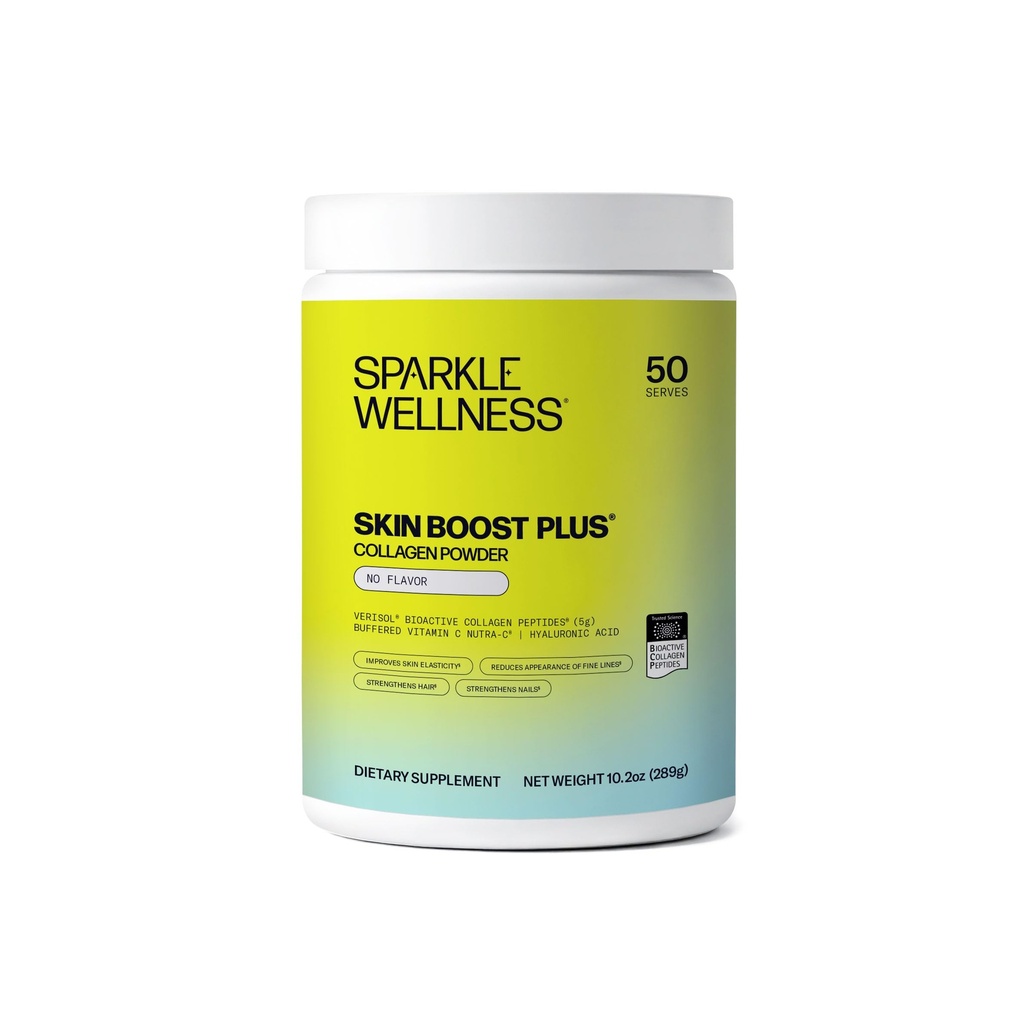 Sparkle Wellness VERISOL Bioactive Hydrolyzed Collagen Peptider ttesmå 124; Collagen Powder supplement med C-vitamin & Hyaluronsyre til hår, hud, og negl sundhed stålet 124; Skin Boost Plus (ingen smag) [50- Serves]
