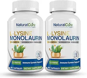 Naturlige Cure Labs L- Lysin + Monolaurin 600 mg 1: 1 Ratio, 2 Pack, 200 Kapsler