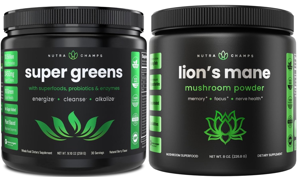 NutraChamps Green Super Food Powder & Lions Mane Powder