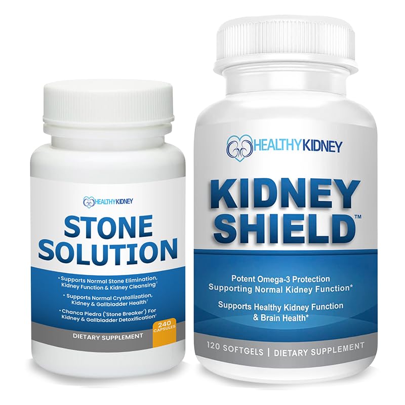 Stone Solution Capsules- Natural Dissolver, Nyre Stone Support & Nyre Cleanser, 60 Servere + Nyre Shield 120 Caps Nyre supplement til støtte normal Nyre funktion og støtte Nyre sundhed