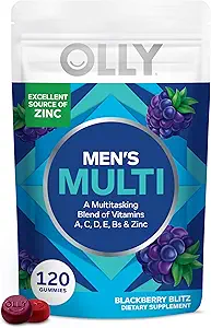 OLLY Mænds Multivitamin Gummy, immunforsvar, Vitaminer A, C, D, E, B, Lycopene, Zink, BlackBerry, 60 Day Supply - 120 Greve