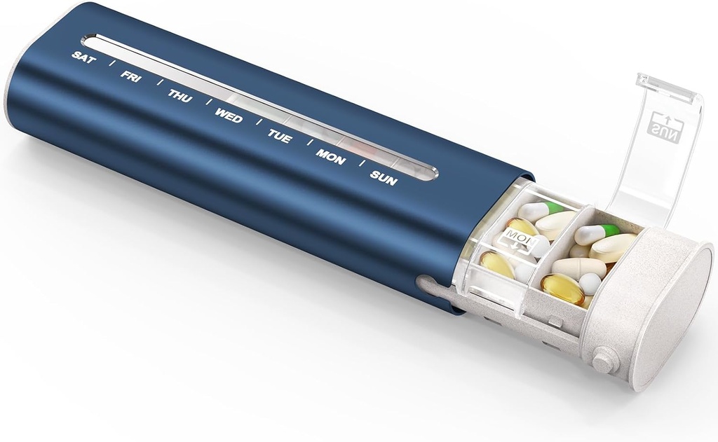 Zannaki Aluminum 7 Dag Ugentlig Pill Organizer, Bærbar Travel Pill sag med tre lag segl, Stor kapacitet Cute Daily Pill Box, Pill Holder Container til vitaminer, piller, kosttilskud og medicin