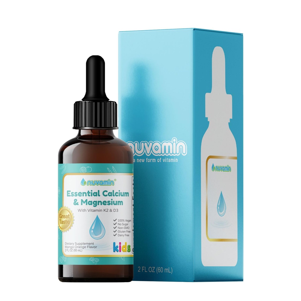 Nuvamin – Liquid Calcium & Magnesium Drops for Baby, Toddlers, Kids, & Adults, 2Fl.Oz (60ml), 30 Daily Servings. Great Taste - All Natural - Vegan - Superior Absorption