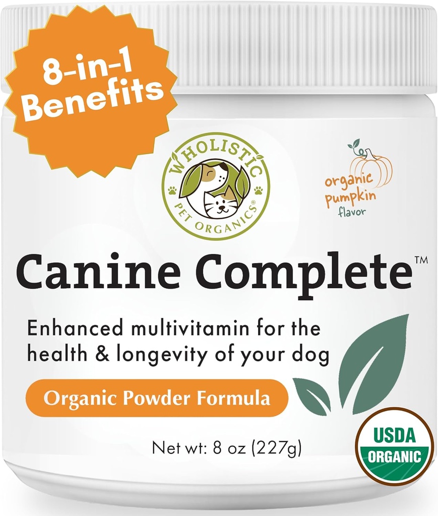 Wholistic Pet Organics Canine Complete - Hund Multivitamin Powder - 8 Oz - Daily Dog Vitamin og Kosttilskud til Hjemmelavet Mad - Immunsystem, Hud, Coat & Samlet Sundhed - Små og store Breed