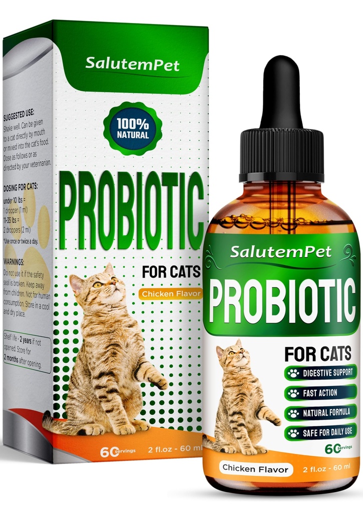 Probiotika til katte til fordøjelsesstøtte - Kat Probiotika til indendørs katte Hjælp med kolik, opsat stomachs, Diarré, Gas, og Bloating - Prebiotika + Pleasant kylling flavor Inside - 2 Oz