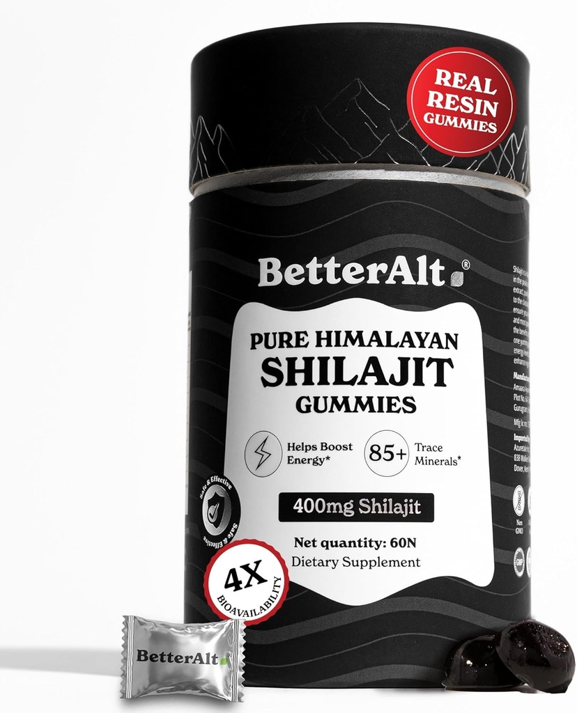 Bedre Alt Pure Himalayan Shilajit Gummies med 100% Shilajit124; High Potency Gold Grade 124; 60 Gummies for Energy Boost & Immunforsvar Support, 75% + Fulvic Acid Budd124; Travel Friendly - Tamarind Flavor