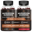 EFFEKTIV NUTRA Mushroom Gummies 250 mg Gummies 124; 10 Blend w / Lions Mane, Reishi, Chaga, Cordyceps & More; Fokus, Hukommelse, Immunitet, Energisupplement 124; Natural Berry Flavor Supplement 124; Vegan, Made in USA (2- Pack)
