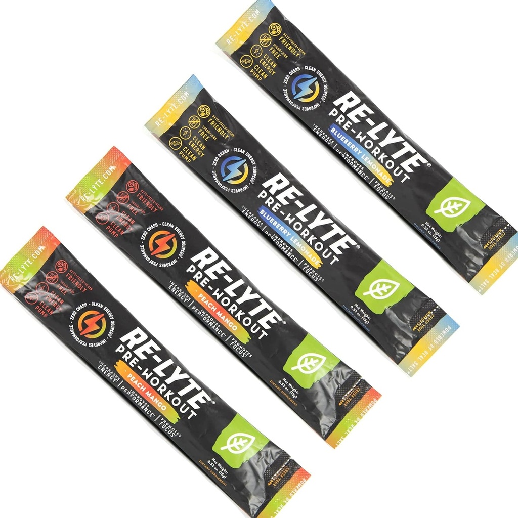 Redmond Re- Lyte Pre- workout Drink Mix, Sampler Pack, 4 sticks
