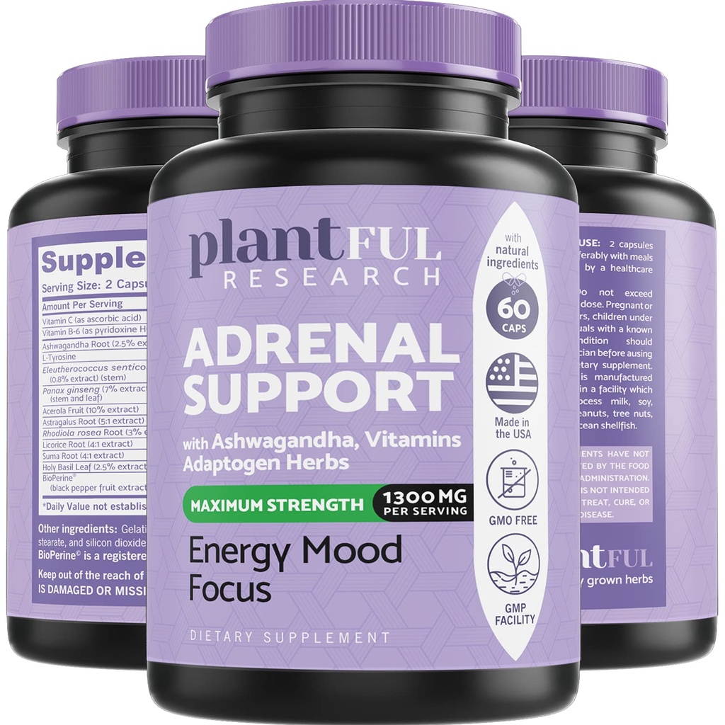 Adrenal Support & Cortisol Manager Supplement • Ultra High Renhed Adaptogens, Ashwagandha Extract, Rhodiola Rosea Capsules for Natural Energy, Træthed, Mood Boost Ikke GMO