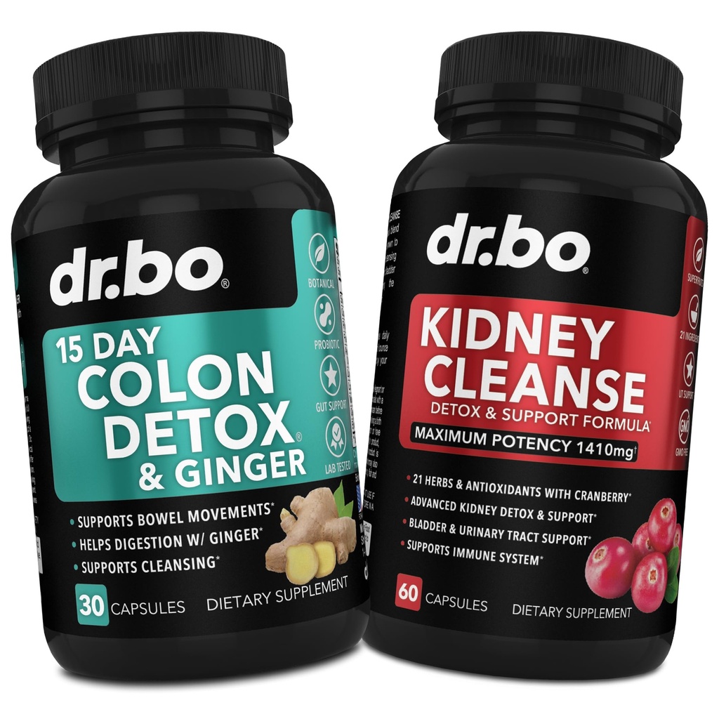 Colon Cleanser Detox & Nyre Cleanse - 15 dages Colon Cleanse piller med Ginger & Nyre Detox Support Cranberry - Tyggegummi Bevægelse Kosttilskud til Intestinal Mave Bloating Gut & Nyrer