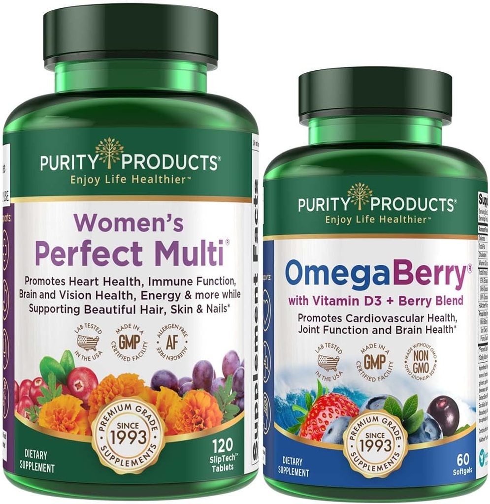 Renhed Produkter Kvinder perfekte Multi + OmegaBerry Fish Oil Women 's Multi (Understøtter urinveje sundhed, immunforsvar, ben, hår, hud, negle + mere) - OmegaBerry (1250mg Omega-3, D3-vitamin + mere)