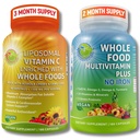 Liposomal C-vitamin 1500mg + Vegansk Hel Food Multivitamin uden jern - Energi & Immunstøtte Bundle med Organic Acerola Cherry, Camu Camu & Beriget med Hel fødevarer -Non- GMO, Clean Label