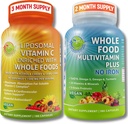 Liposomal C-vitamin 1500mg + Vegansk Hel Food Multivitamin uden jern - Energi & Immunstøtte Bundle med Organic Acerola Cherry, Camu Camu & Beriget med Hel fødevarer -Non- GMO, Clean Label
