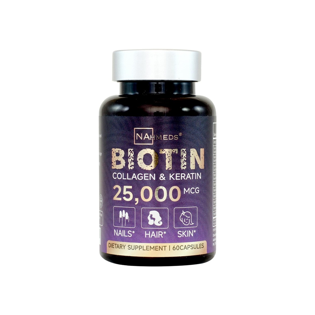 Biotin + Beauty Blend - 25.000 mcg Complex med Collagen, Keratin, MSM - Hår, Hud & Nail Support - Glutenfri - GMP, ISO 22000, HACCP Certified - COA Tilgængelig - 60 kapsler