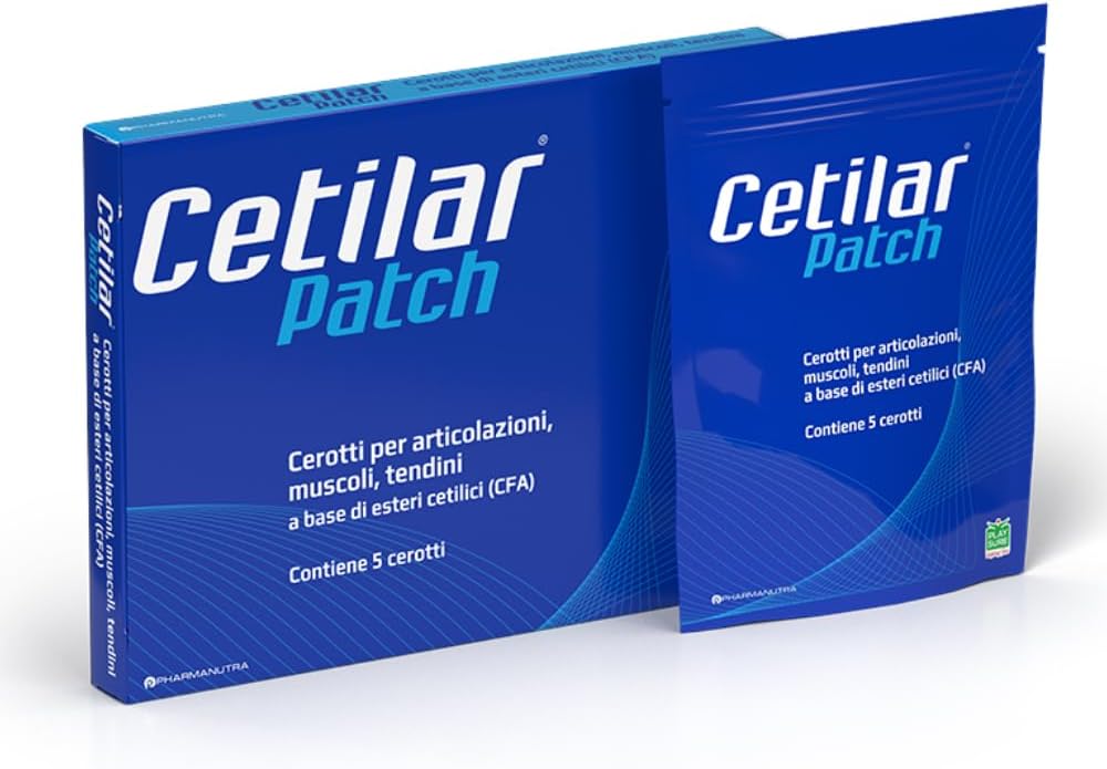 Cetilar Patch - 5 Disponible Patches med Patenteret Cetyleret Fedtsyrer til Long- Lasting Joint & Muscle Pain Relief, Forbedret mobilitet, og Sports Inddrivelse - Sved & vand resistent - Doping Free
