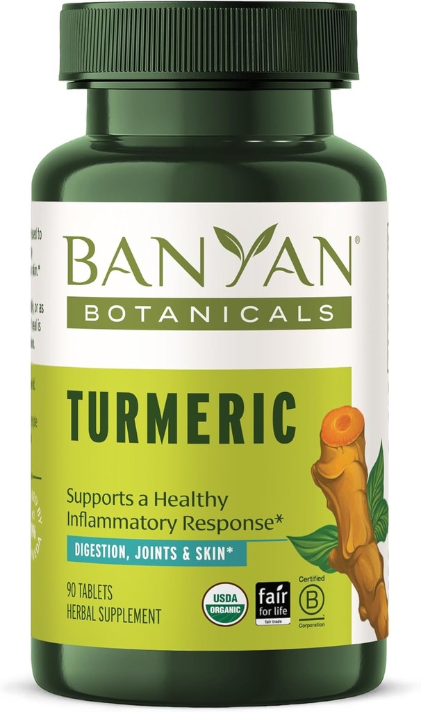 Banyan Botanicals Gurmerisk Tablets - Organic Gurmerisk Supplement (Curcuma Longa) - til støtte sund hud, Komfortable Joints & Samlet Sundhed * - 90 Tablets - Ikke-GMO bæredygtigt syret Vegan