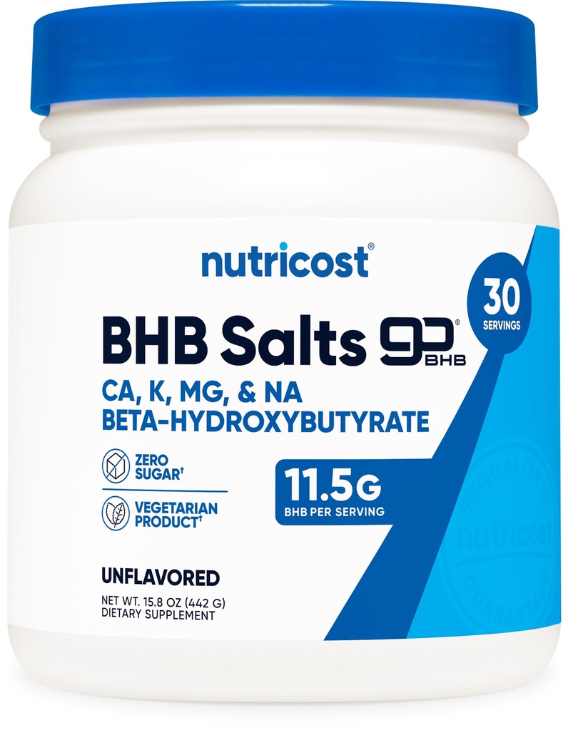 Nutricost Keto BHB Exogene Ketoner 4- in-1 (30 Servere) 12g Beta- Hydroxybutyrat (BHB) Per Servering, (Unflavored) - Ketone Salts