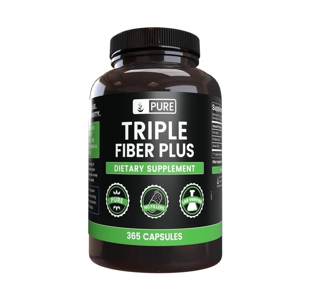 Pure Original Ingredienser Triple Fiber (365 kapsler) Ingen Magnesium eller Rice Fillers, Altid Pure, Lab Verified