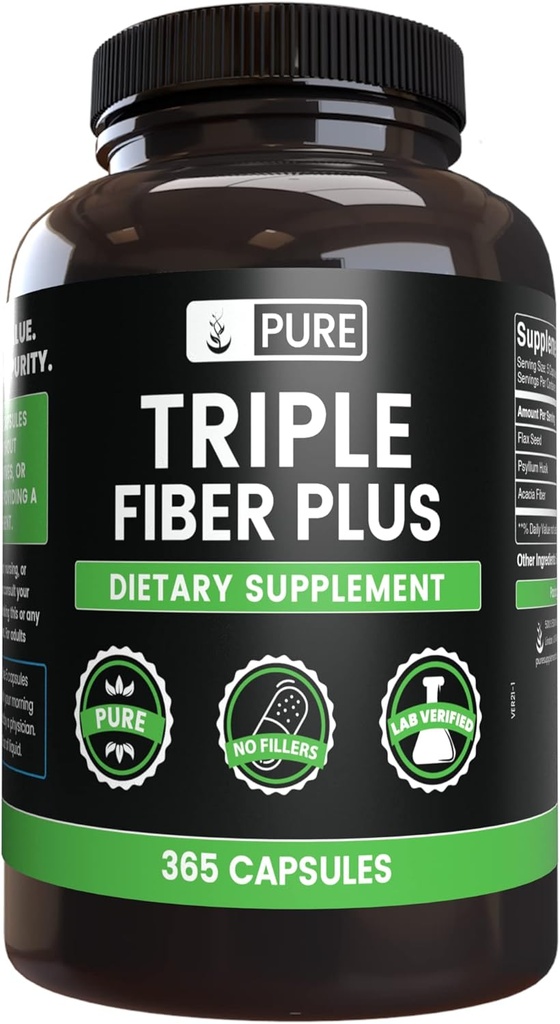Pure Original Ingredienser Triple Fiber (365 kapsler) Ingen Magnesium eller Rice Fillers, Altid Pure, Lab Verified