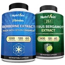 Nutrivein Premium Berberine 1200mg & Citrus Bergamot Extract 1400mg Bundle - Ceylon Cinnamon & 25: 1 Bergamia Extract - Weight Management & Immunsupport Plus Heart Health - 120 Kapsler Hver