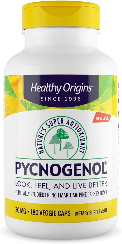 Sund oprindelse Pycnogenol 30 mg (Nature 's Super Antioxidant, Non- GMO, Gluten Free, Cardiovaskulær Support), 180 Veggie Caps