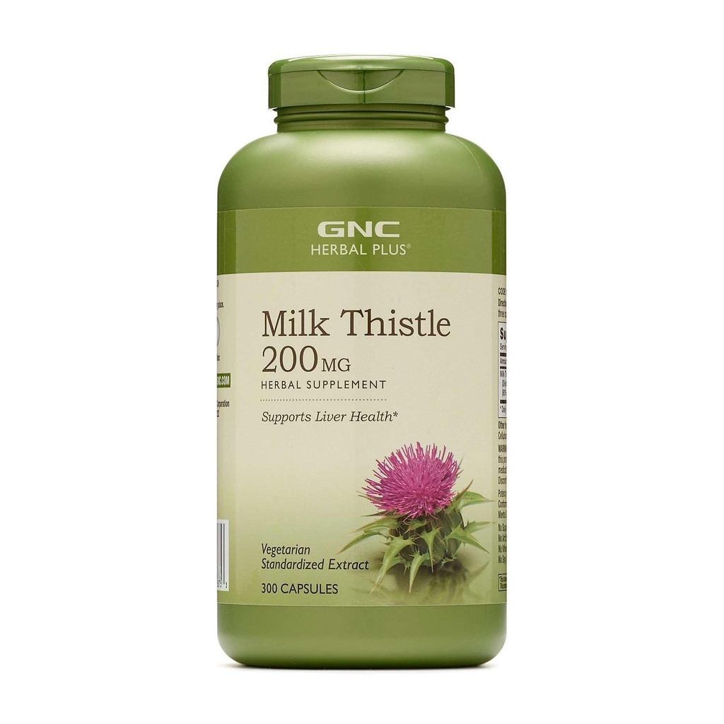 GNC Herbal Plus Milk Thistle 200mg tillæg, Vegetar, Understøtter sund lever funktion, 100 Servere