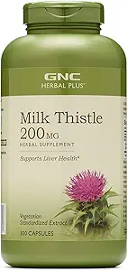 GNC Herbal Plus Milk Thistle 200mg Supplement, Vegetarian, Supports Healthy Liver Function, 100 Servings
