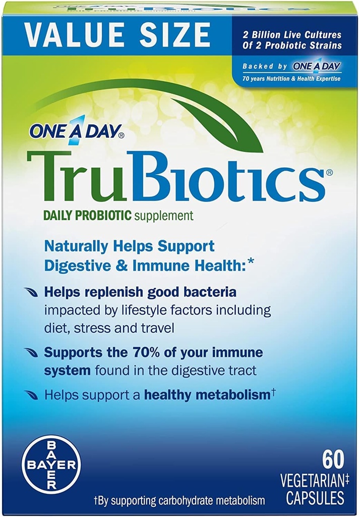 TruBiotics Daily Probiotic, 60 kapsler - Gluten Free, Soy Free fordøjelsesfremmende + immunforsvar support supplement til mænd og kvinder