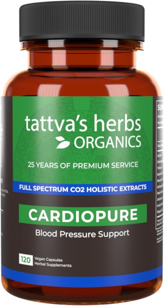 Tattva 's Urter Kardiopure Herbal Ayurvedic Supplement, Ashwagandha, Rauwolfia, & Arjuna Fuld Spectrum Co2 Ekstrakter, Veggie Kapsler, 120 Greve