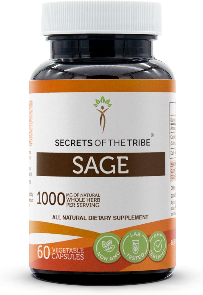 Secrets of the Tribe Sage 60 Capsules, 1000 mg, Sage (Salvia officinalis) Tørret Leaf (60 Capsules)