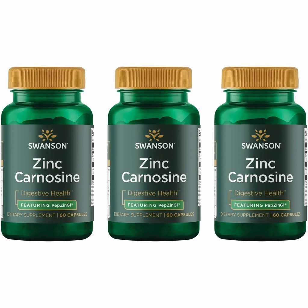 Swanson Zink Carnosine (PepZin GI) - Natural Supplement Fremme Gastrisk Sundhed & fordøjelsesstøtte - Understøtter mikrobiel balance i Maven - (60 kapsler) (3 Pack)