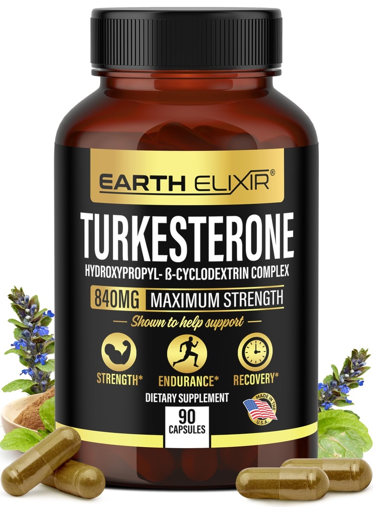 Earth Elixir Turkesterone 840 mg (90 kapsler) - Lavet i USA - 3. part Testet - 100% Pure Turkesterone supplement til mænd og kvinder - Ajuga Turkestanica Extract - Øg naturlig energi & styrke