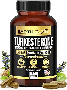 Earth Elixir Turkesterone 840 mg (90 kapsler) - Lavet i USA - 3. part Testet - 100% Pure Turkesterone supplement til mænd og kvinder - Ajuga Turkestanica Extract - Øg naturlig energi & styrke
