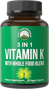 Vitamin K med hel fødevareblanding af 25 + grøntsager og frugter til Max Absorption. Veganske kapsler supplement. Vitaminer K1, K-2 MK4 + K2 Natto MK7. Alternativ til Drops, Gumier. VIT K med 2 og MK-7