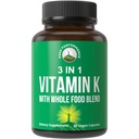 Vitamin K med hel fødevareblanding af 25 + grøntsager og frugter til Max Absorption. Veganske kapsler supplement. Vitaminer K1, K-2 MK4 + K2 Natto MK7. Alternativ til Drops, Gumier. VIT K med 2 og MK-7