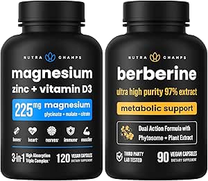 NutraChamps Complete Bone & Metabolic Support: Magnesium Zink D3 & Berberine Duo