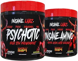 Insane Labz Hellboy Bundle, Psykotisk Hellboy Pre Workout og Insane Amino BCAA, øge muskelmasse, styrke, fokus og inddrivelse tid, Lemonade
