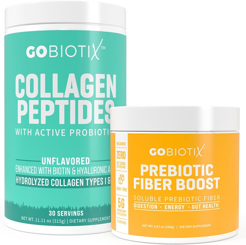 GOBIOTIX Fiber & Collagen Bundle: Hår, hud, Gut Support - 30 Servere Collagen, 35 Servere Fiber