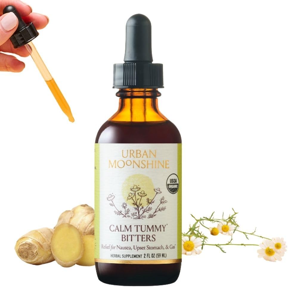 Urban Moonshine Calm Tummy Bitters - Certified Organic - Relief for Kvalme & Upset Mave * - Bloating Relief * - Lindrende fordøjelse * - fordøjelsesbesvær Bitters - Gluten Free Herbal Supplement - 2 Fl Oz