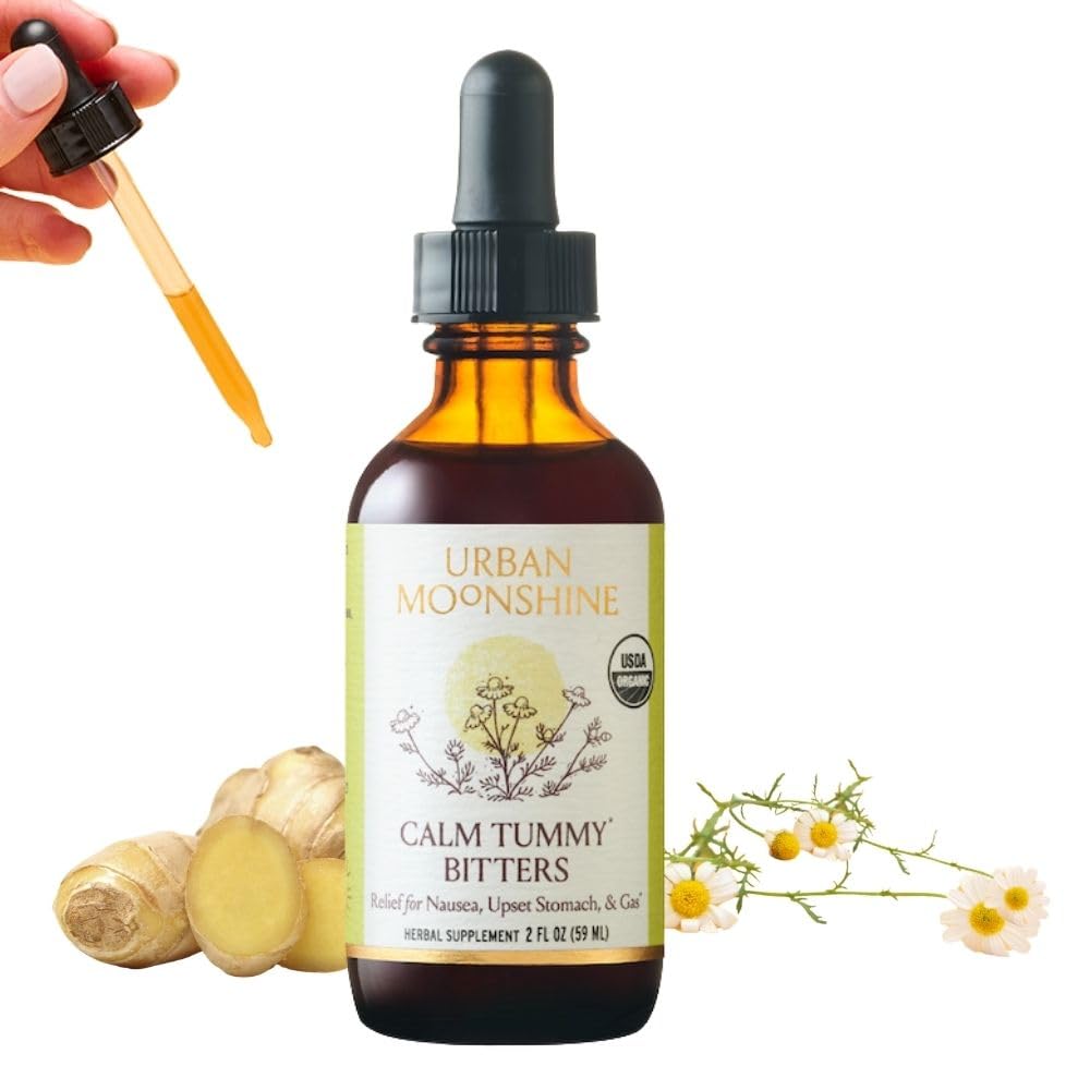 Urban Moonshine Calm Tummy Bitters - Certified Organic - Relief for Kvalme & Upset Mave * - Bloating Relief * - Lindrende fordøjelse * - fordøjelsesbesvær Bitters - Gluten Free Herbal Supplement - 2 Fl Oz