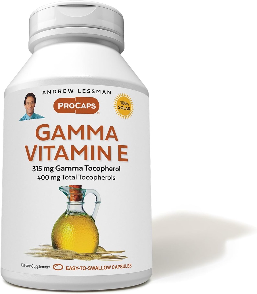ANDREW LSSMAN Gamma Vitamin E 180 Softgels - 315 mg Gamma Tocopherol, Beskyttende Vitamin E. Fire former for naturlige tocopheroler med Ahiflower Oil. Kraftfuld Antioxidant. Ingen syntetiske formularer