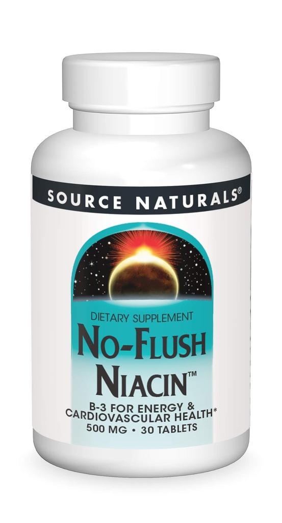 Source Naturals No- Flush Niacin, B-3 for Energy & Cardiovaskulær Health * 500 mg - 30 tabletter