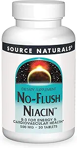 Source Naturals No-Flush Niacin, B-3 for Energy & Cardiovascular Health* 500 mg - 30 Tablets